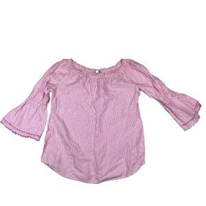 Talbots Linen Boat Neck Bell Sleeve Top Off the Shoulder